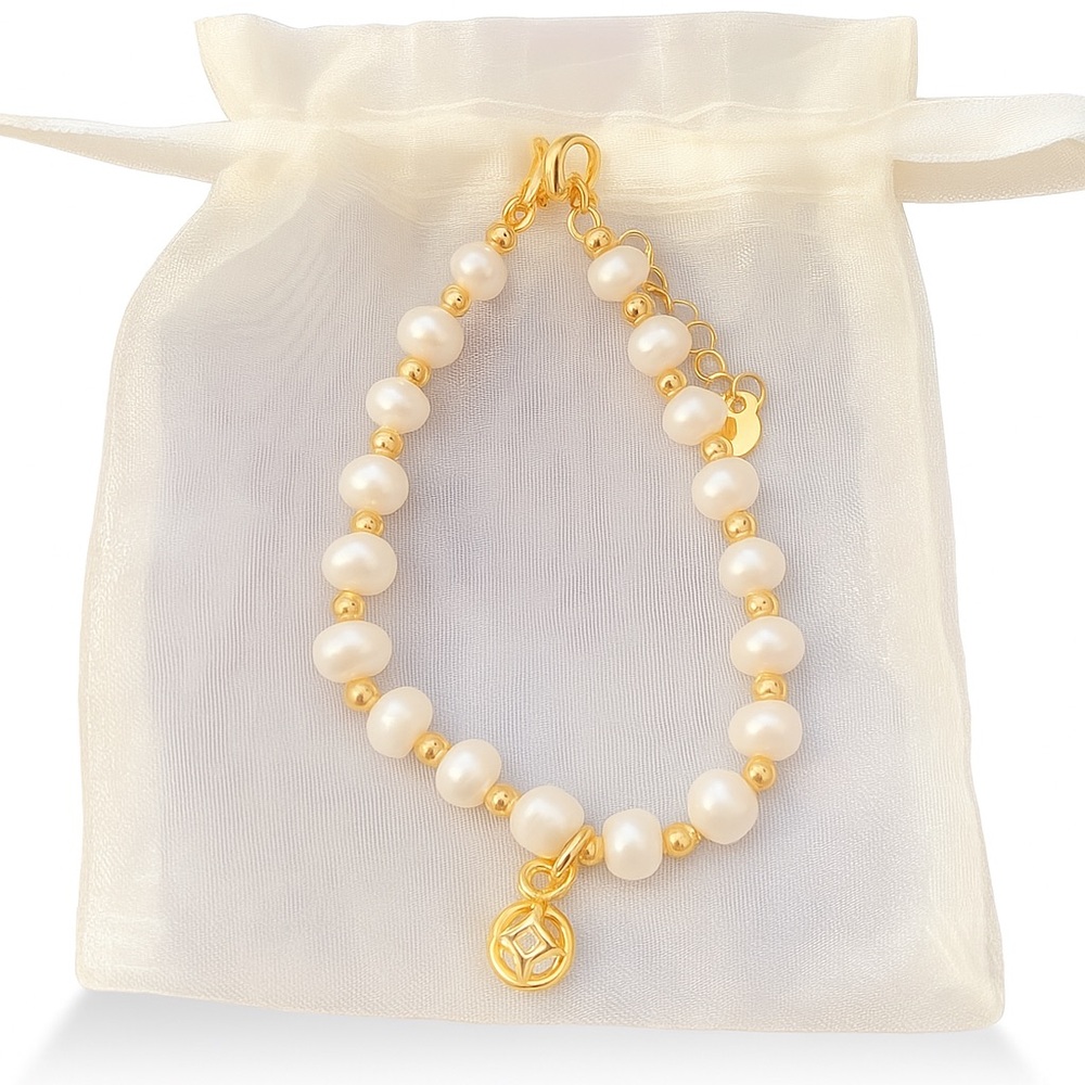 New Timeless White Pearl and Gold Beaded Bracelet